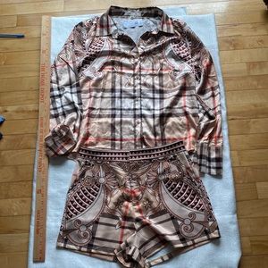 2 piece blouse satin type with shorts in the colors type of burberry